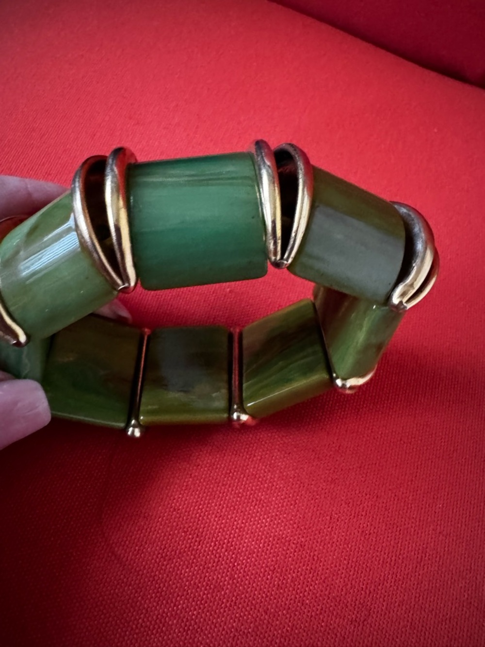 Source Unknown Green Barrel Bead Bracelet with Silver Accents - Picture 4 of 7